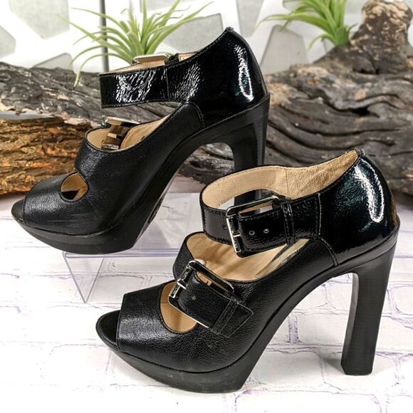 Michael Kors Desert Double Buckle Black Platform Chunky Heel Sandal - Picture 2 of 10